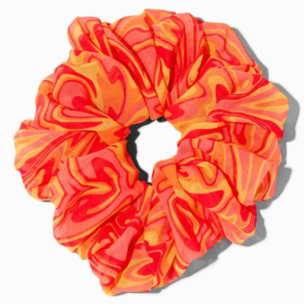 Giant Orange Pink Yellow Swirl Silky Hair Scrunchie, Like New